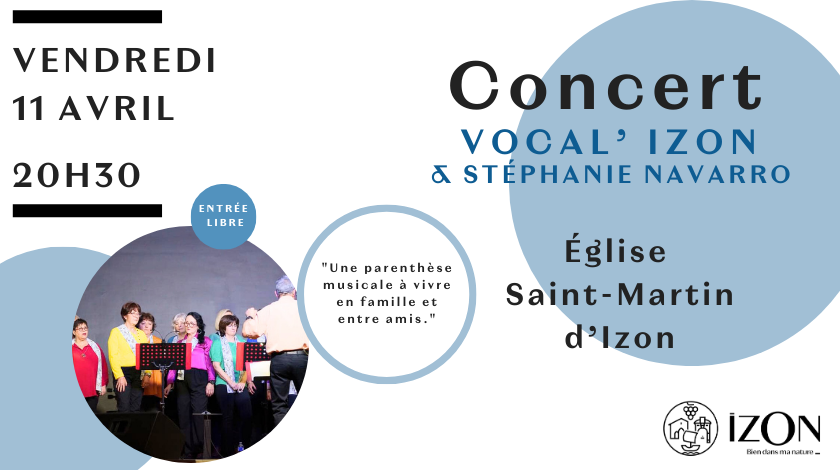 Concert &agrave; l'&eacute;glise d'Izon le vendredi 11 avril 2025 &agrave; 20h30